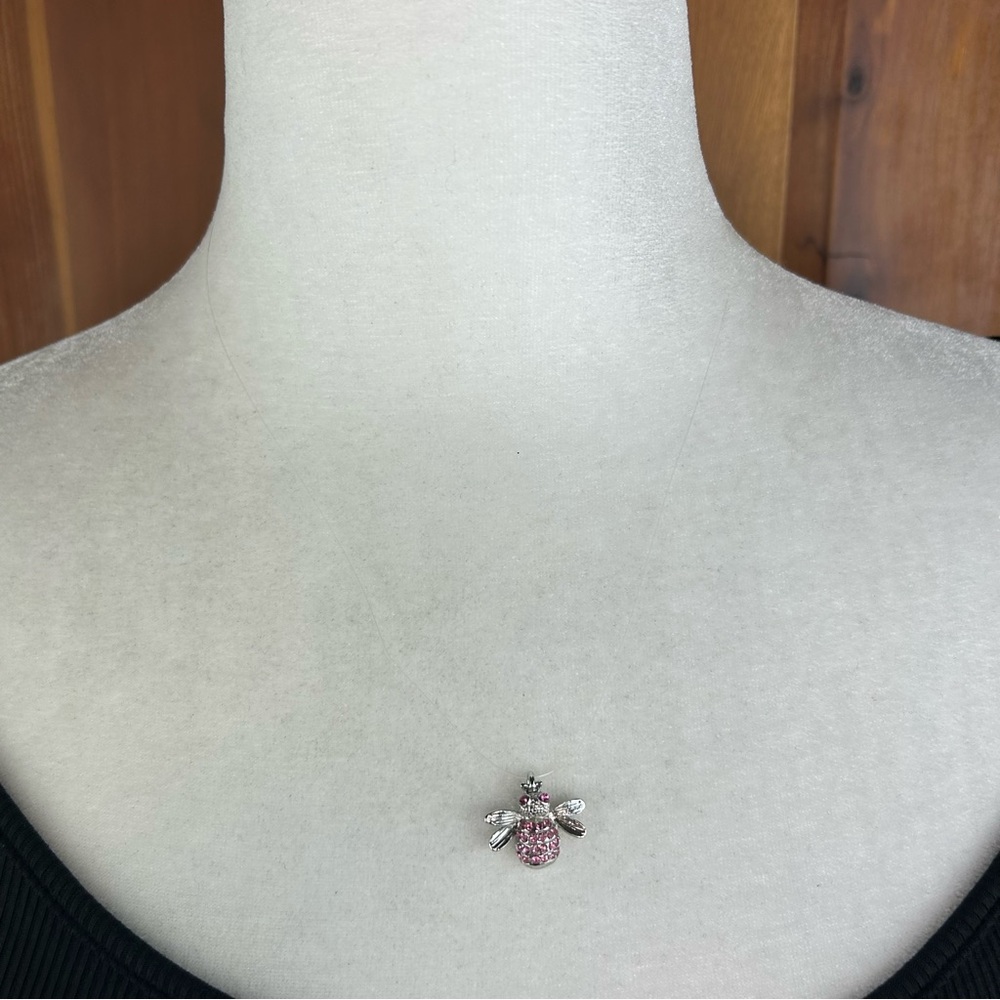 Mary Kay Inspired Silver & Pink Rhinestone Bumble Bee Necklace Glamcore Sparkly